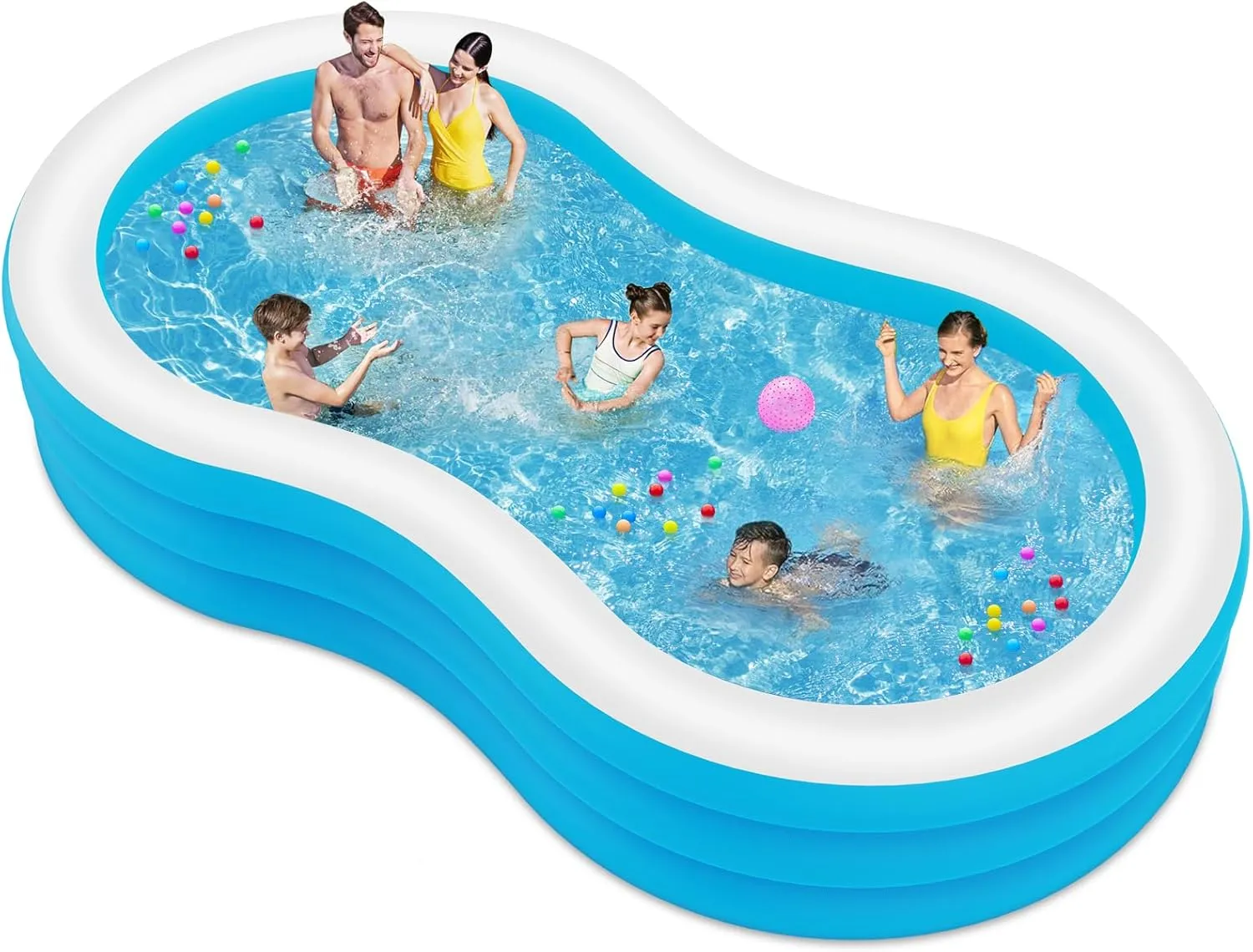 Large Inflatable Pool – 145" x 74" x 22" Thickened Family Swimming Pool for Adults, Blow up Pool Perfect for Backyard Summer Fun, Fast Set-Up(Air Pump Not Included)