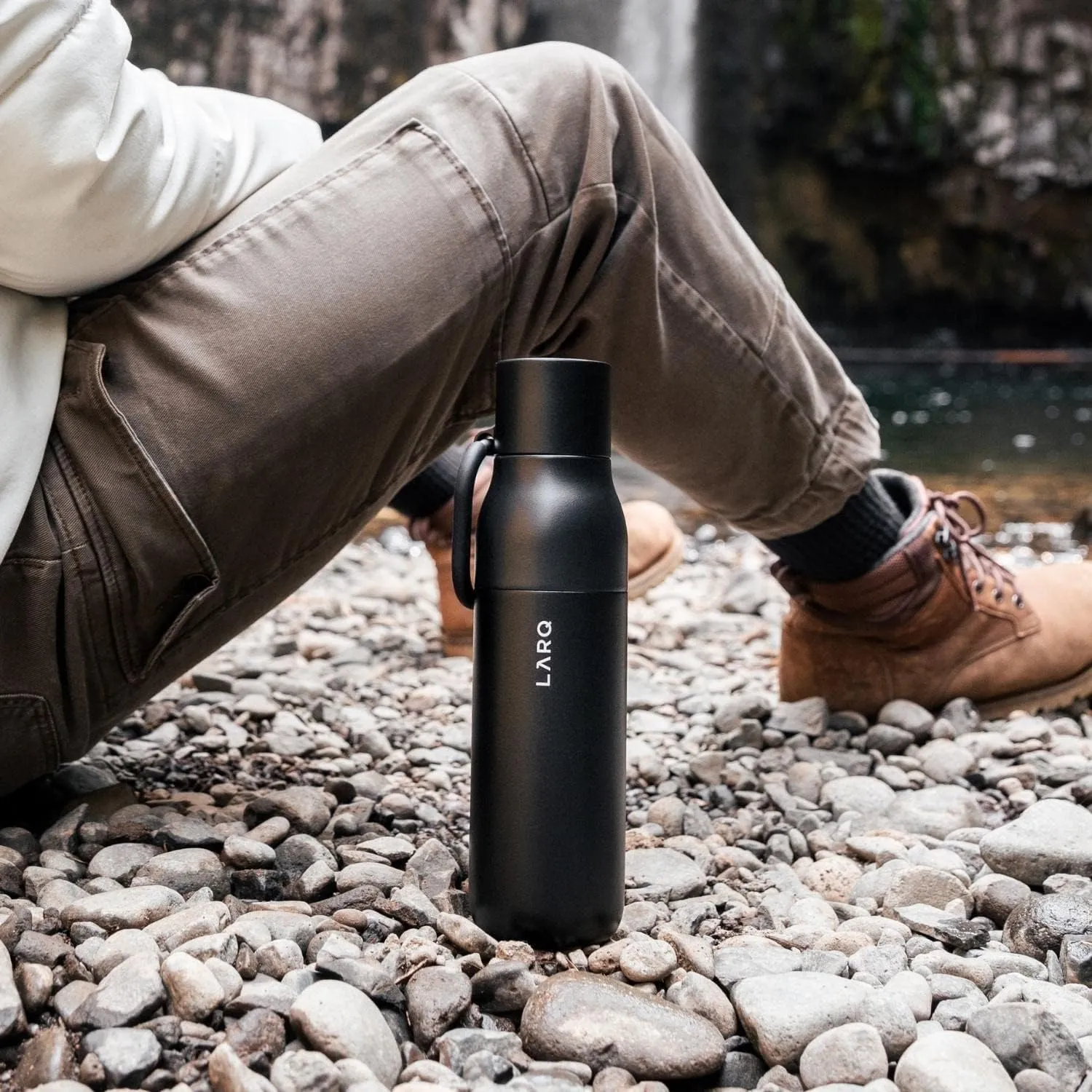 LARQ Bottle Flip Top 25 oz - Insulated Reusable Stainless Steel Water Bottle With Straw | Thermos, BPA Free | For Sports, Gym, and Travel | Keep Drinks Cold for 24 Hours | Obsidian Black