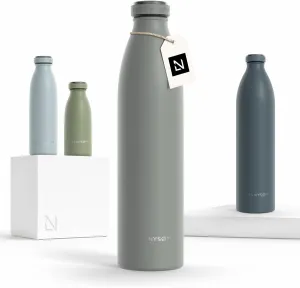 LARS NYSØM Stainless Steel Insulated Water Bottle 12 oz 17 oz 25 oz 34 oz 51 oz | Insulated Thermo Flask for Hot and Cold Beverages | Leakproof Drinking Bottle (Ash Gray, 33.8 oz)