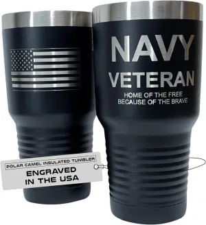 Laser Engraved Navy Tumbler - Polar Camel 30 Oz Veteran Tumbler with Stainless Steel Straw & Cleaner, Navy Tumblers for Men Engraved, Military Gift for Retirees, Veterans Water Bottle for Men & Women