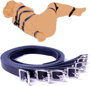 Leather Body Harness,Adjustable Belts Wrist Leg Body Tie Bed Bondage Cuffs,Fetish Restraints Kit Adult Sex Toys For Couples (7-Piece Set, Black1)