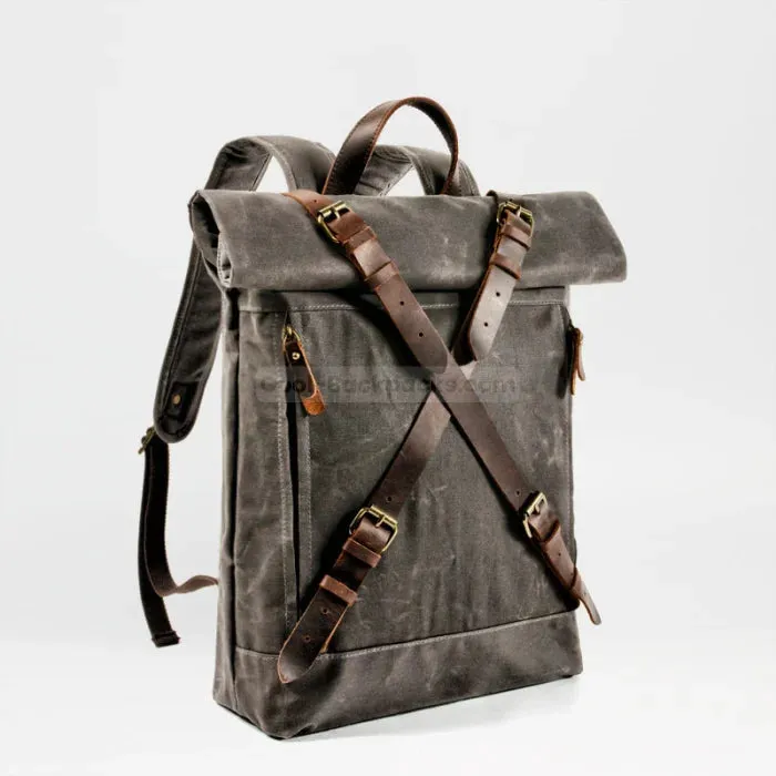 Leather Roll Top Backpack