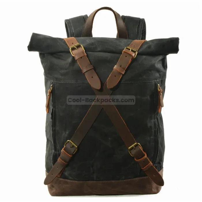 Leather Roll Top Backpack