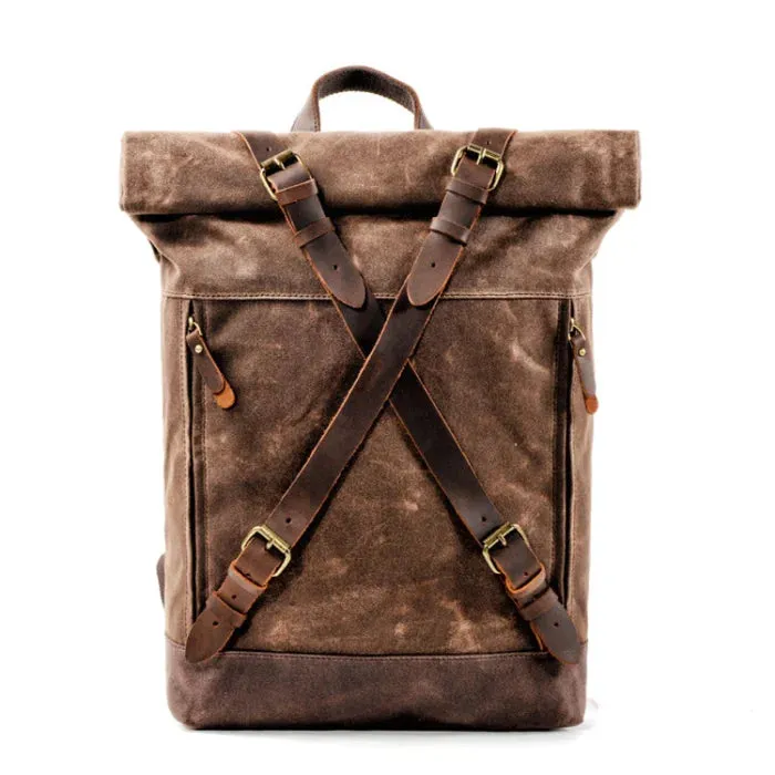 Leather Roll Top Backpack