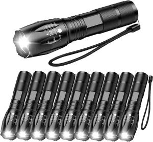 LED Flashlight High Lumens, Bright, Zoomable, Waterproof, Powerful, Emergency Tactical LED Flashlights for Home and 5 Modes, Flashlight for Camping Gear、Hiking、Walking (10Pack)