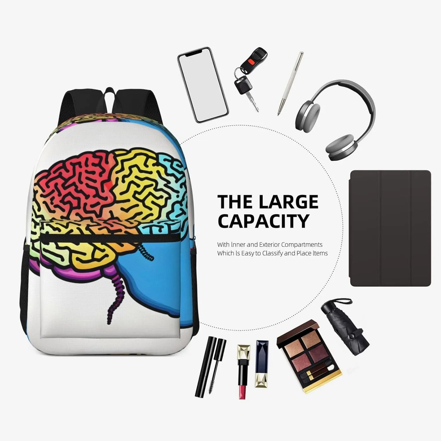 Left And Right Brain Travel Laptops Backpack For Women Men,Casual Work Bag 17inch Backpacks For Hiking Business