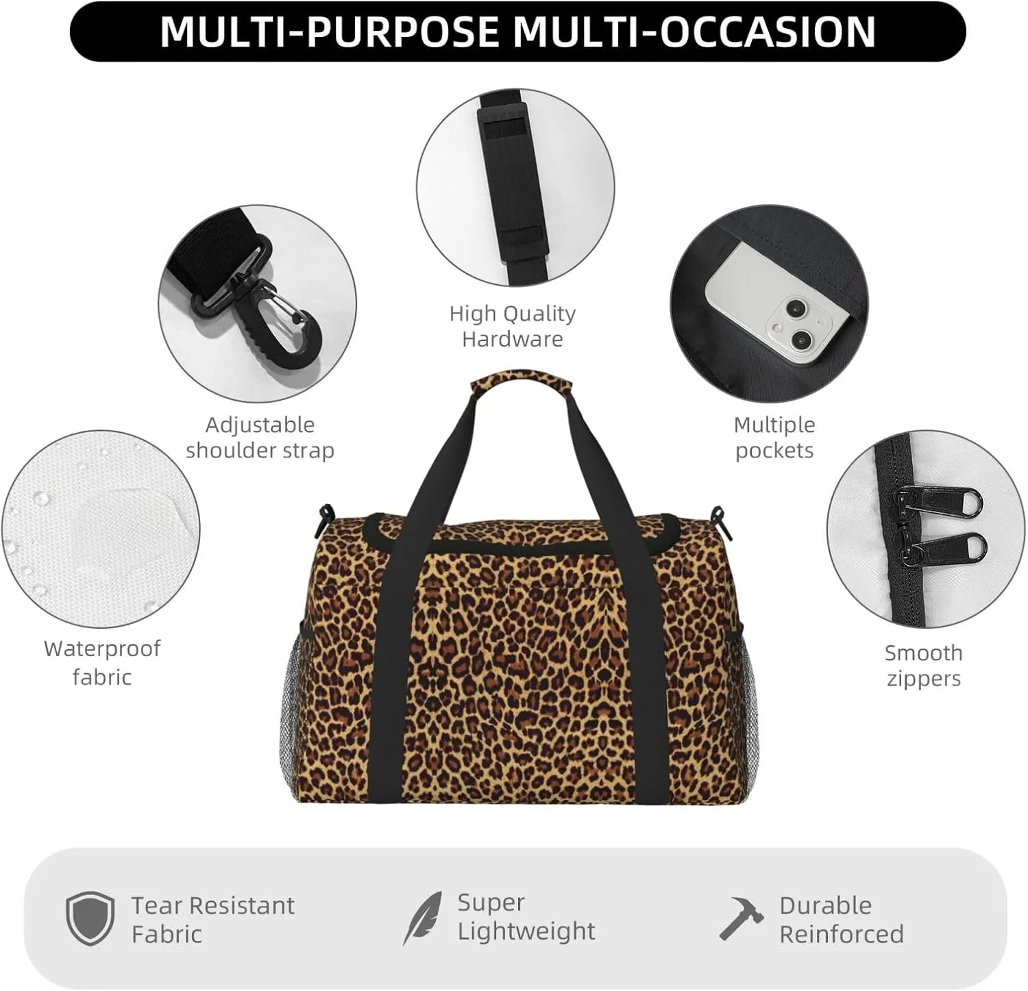 Leopard Patterned Wallpaper Print Hand Travel Bag Large Capacity Slung Bag For Long-Distance Travel, Weekend Trips, And Outdoor Activities