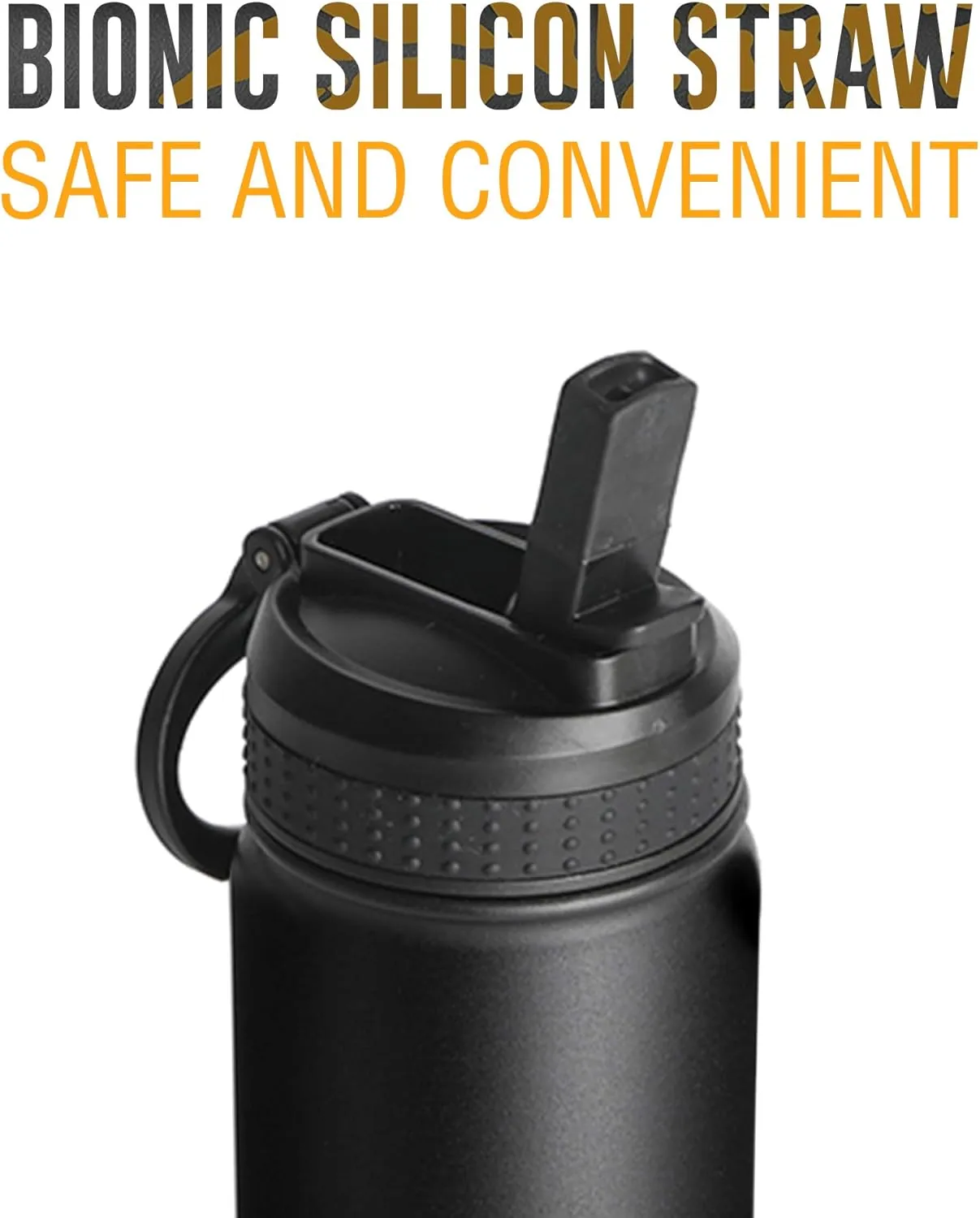 Life's Easy Stainless Steel Insulated Water Bottle - Sports Water Bottle w/Loop Handle Bionic Silicone Straw Lid - Vacuum Flask for Hot & Cold Drinks - Great for School & More (Pineapple Black,18 oz)
