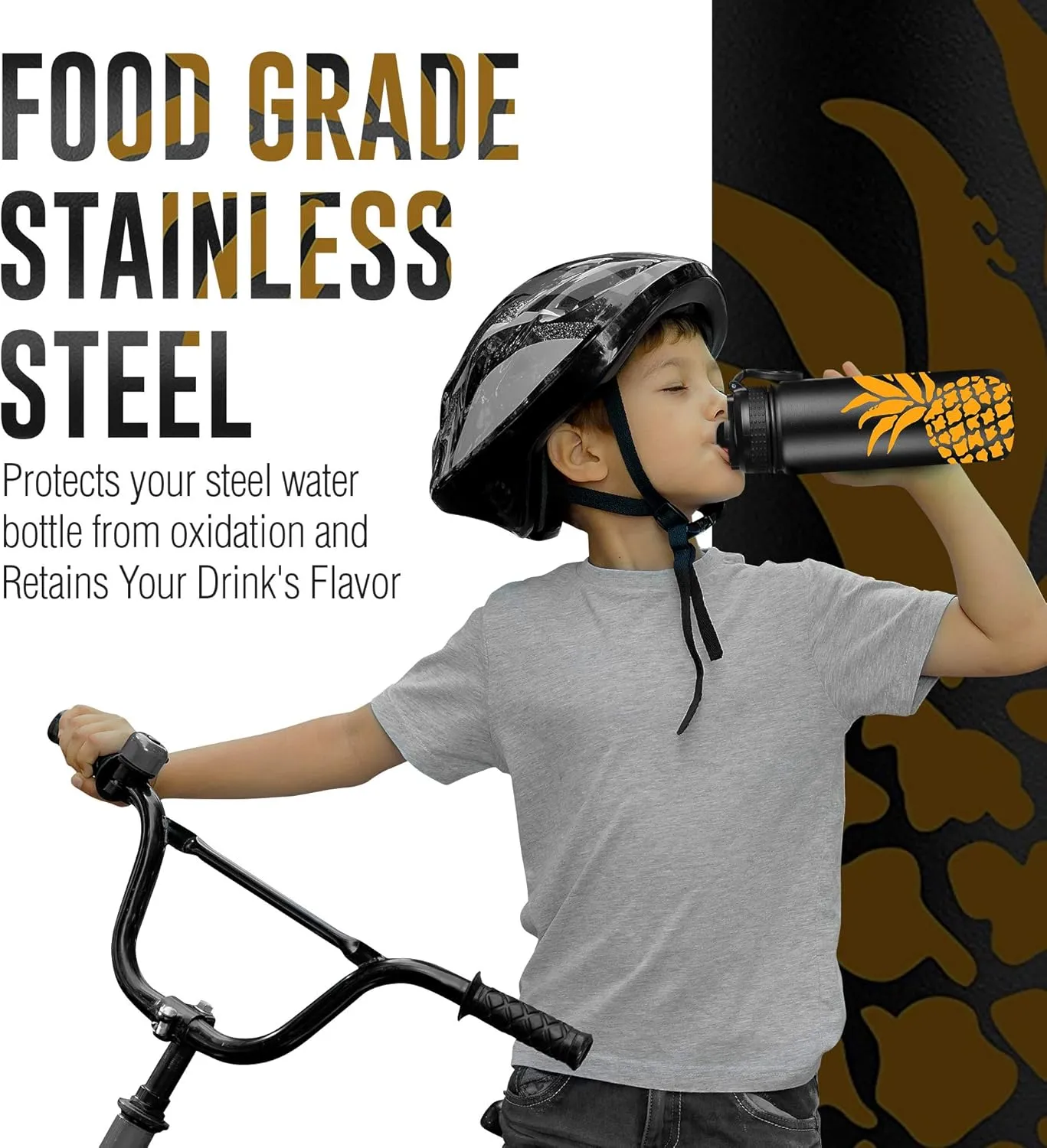 Life's Easy Stainless Steel Insulated Water Bottle - Sports Water Bottle w/Loop Handle Bionic Silicone Straw Lid - Vacuum Flask for Hot & Cold Drinks - Great for School & More (Pineapple Black,18 oz)