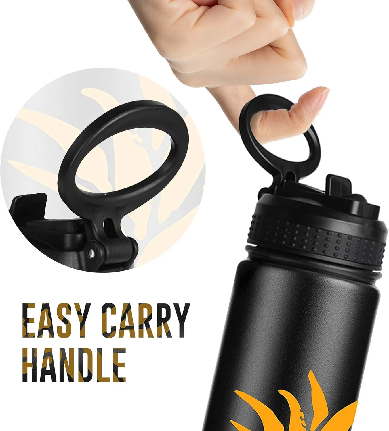 Life's Easy Stainless Steel Insulated Water Bottle - Sports Water Bottle w/Loop Handle Bionic Silicone Straw Lid - Vacuum Flask for Hot & Cold Drinks - Great for School & More (Pineapple Black,18 oz)