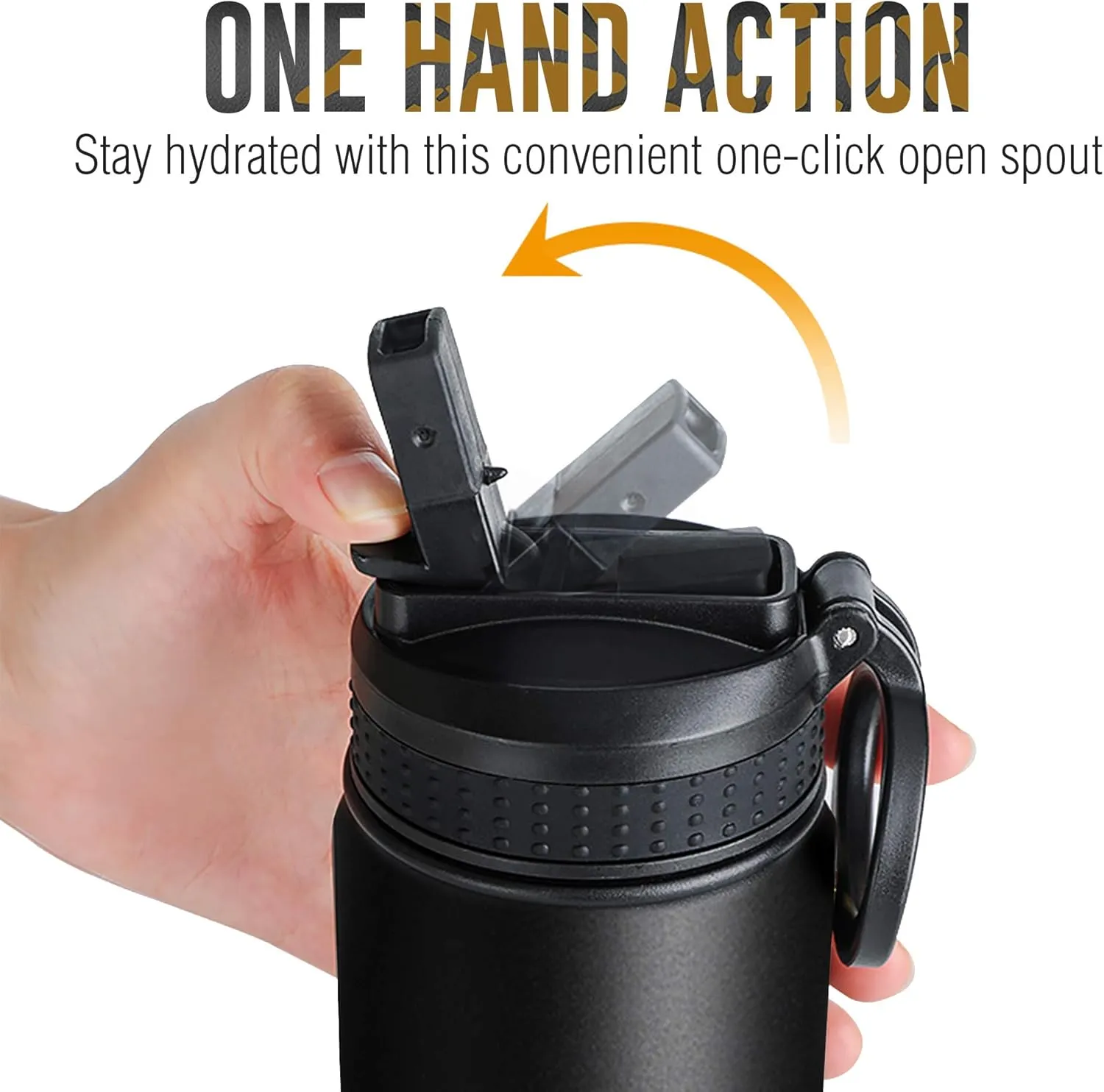 Life's Easy Stainless Steel Insulated Water Bottle - Sports Water Bottle w/Loop Handle Bionic Silicone Straw Lid - Vacuum Flask for Hot & Cold Drinks - Great for School & More (Pineapple Black,18 oz)