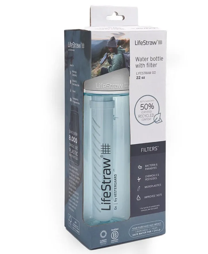 LIFESTRAW GO 650ml WATER FILTER BOTTLE - LIGHT BLUE TRITAN RENEW