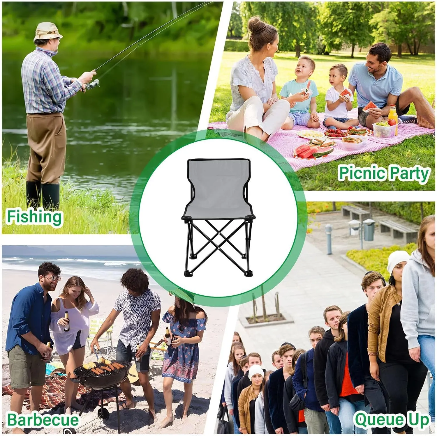 Light Gray Camping Chair for Adults Folding Chair Compact Camping Chair Camping Stool for Beach Travel