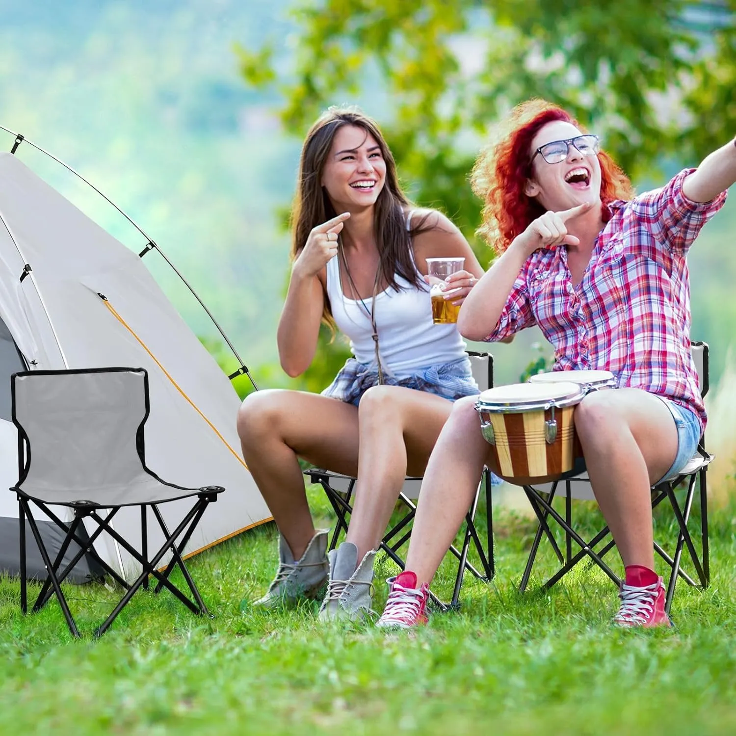 Light Gray Camping Chair for Adults Folding Chair Compact Camping Chair Camping Stool for Beach Travel