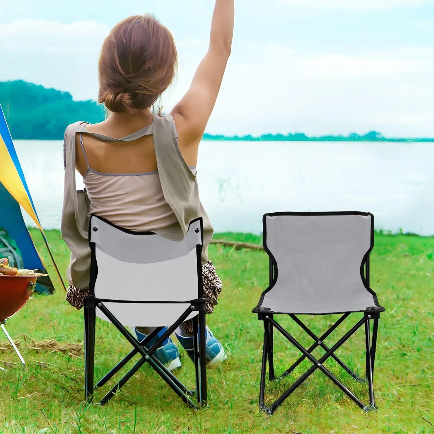 Light Gray Camping Chair for Adults Folding Chair Compact Camping Chair Camping Stool for Beach Travel