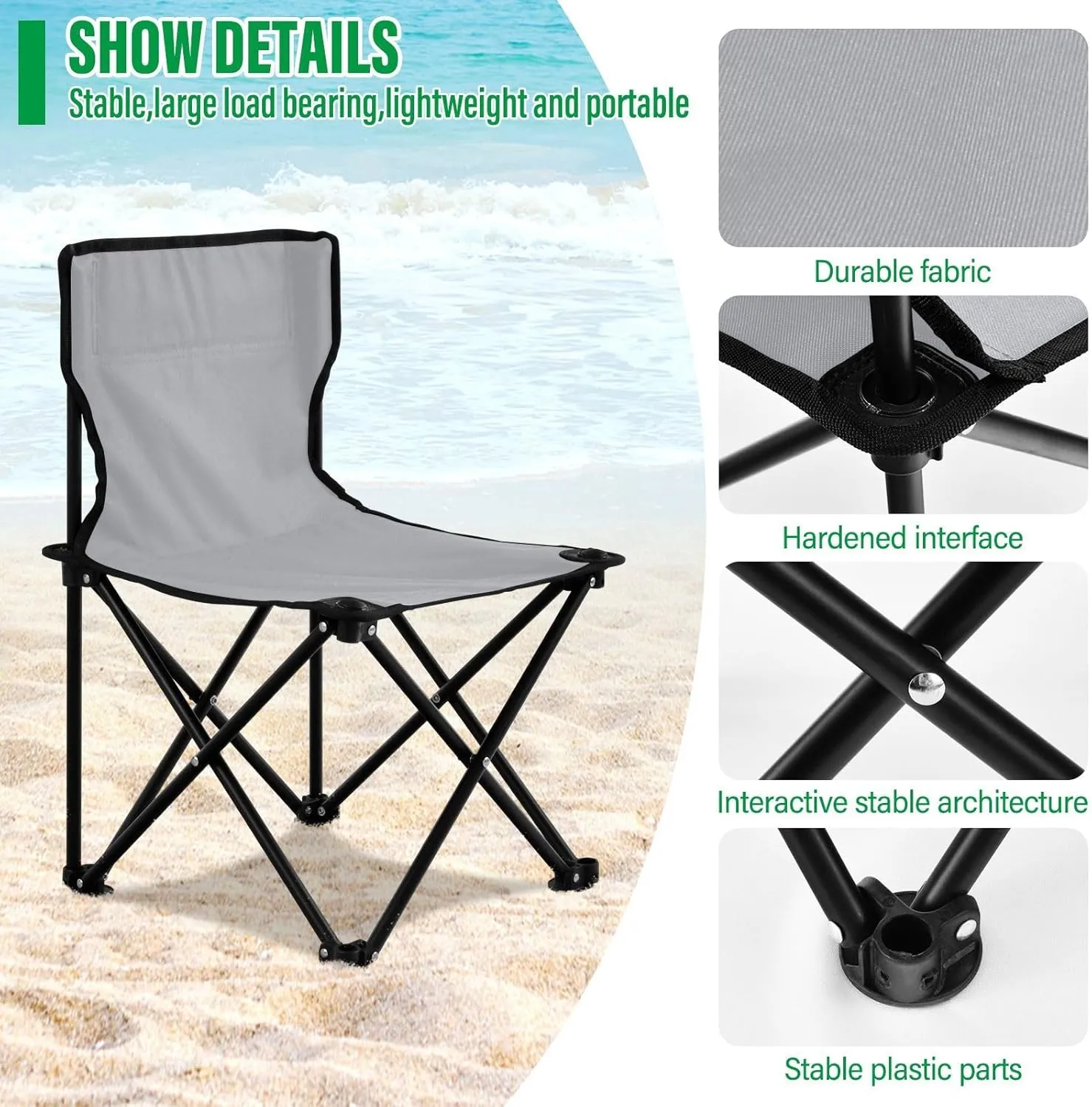 Light Gray Camping Chair for Adults Folding Chair Compact Camping Chair Camping Stool for Beach Travel