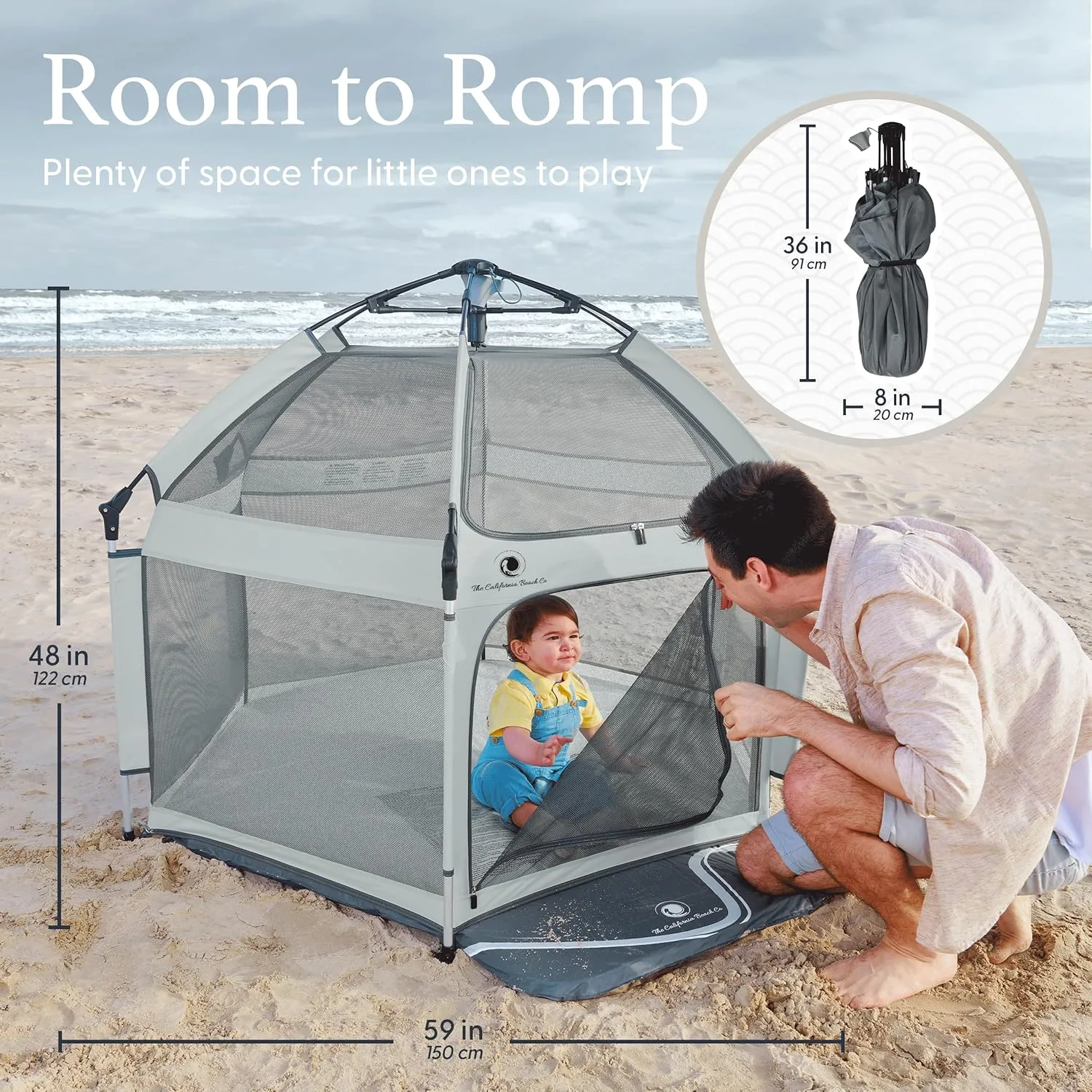 Light Grey POP 'N GO Baby Playpen - Indoor & Outdoor Playpen for Babies and Toddlers - Baby Beach Tent, Foldable, Portable W/Canopy & Travel Bag - Pop Up Pack and Play Yard