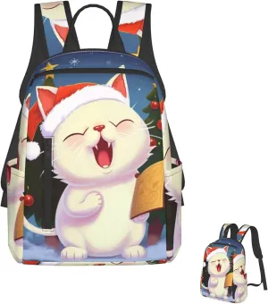 Lightweight Hiking Backpack Casual Laptop Backpack for Men Women Cute Cat Sing Christmas Carols Bookbag Travel Daypack