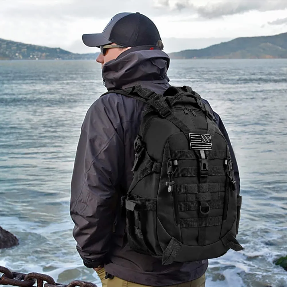 LIMHOO Tactical Motorcycle Backpack Military Molle Bag EDC Rucksack Hiking Daypacks for Cycling Camping Trekking Hunting Traveling with Reflective Straps (Black)