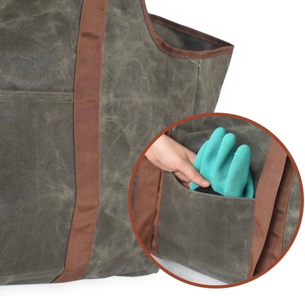 Log Tote Bag Waterproof Waxed Canvas Fireplace Wood Carrier for Firewood Camping Firewood Bag Firewood Carrier with Shoulder Strap