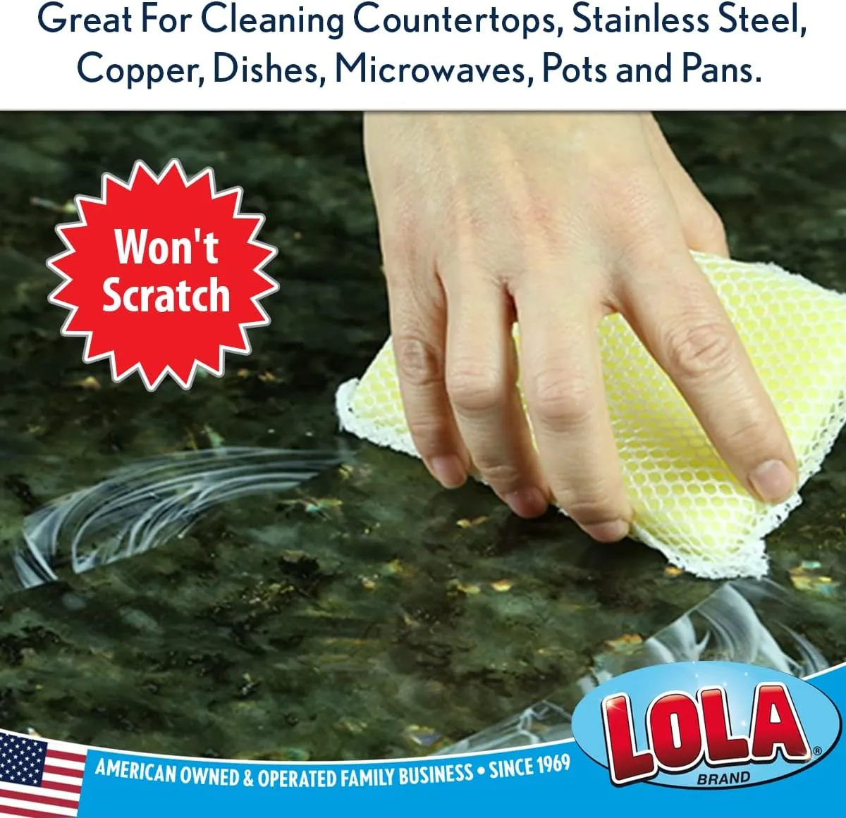 LOLA Nylon Netting Sponge Cleaning Scrubber, Non Scratch, Safe on Non-Stick Surfaces Coated Cookware & Dishes - Gentle Effective Cleaning, 12 Pack