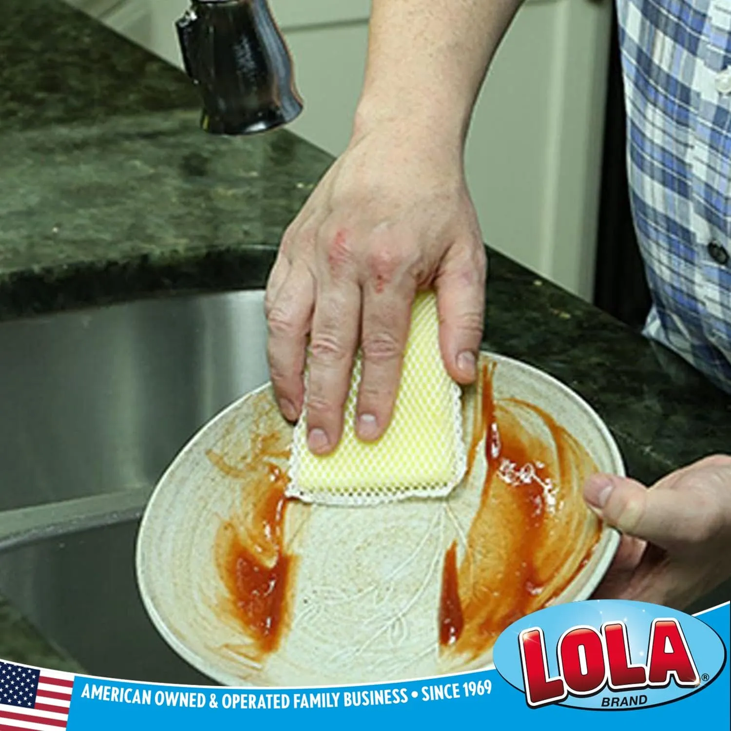 LOLA Nylon Netting Sponge Cleaning Scrubber, Non Scratch, Safe on Non-Stick Surfaces Coated Cookware & Dishes - Gentle Effective Cleaning, 12 Pack