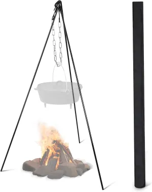 Lot45 Campfire Tripod for Cooking Stand Over Fire Camp Grill - 40-48in Adjustable Camping Tripod for Cooking Dutch Oven with Cauldron Kettle Pot Hanger Chain Hook - Open Fire Cookware Equipment