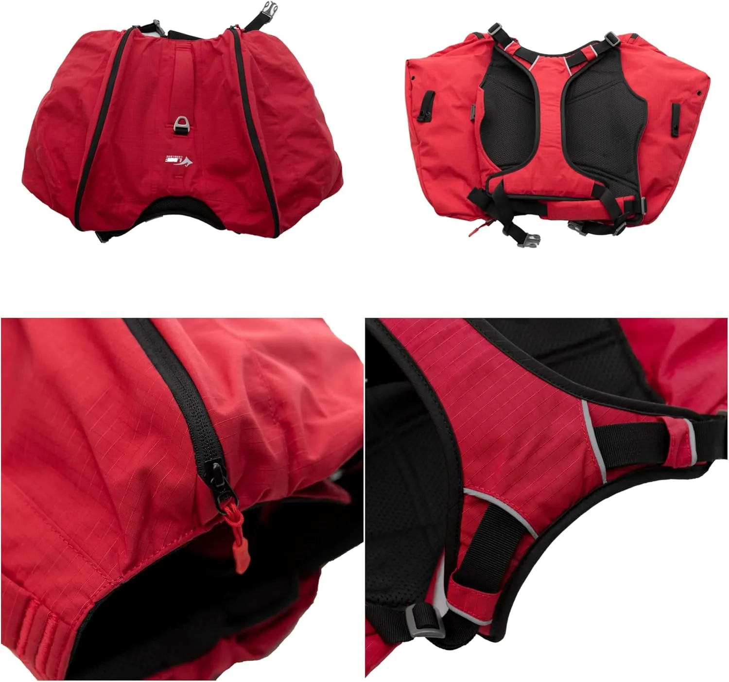 Lovelonglong Dog Backpack for Hiking, Multifunctional Dog Day Pack Zippered Travel Dog Saddle Bag Outdoor Hiking Backpack with 2 Capacious Side Pockets for Small Medium Large Dogs Red M