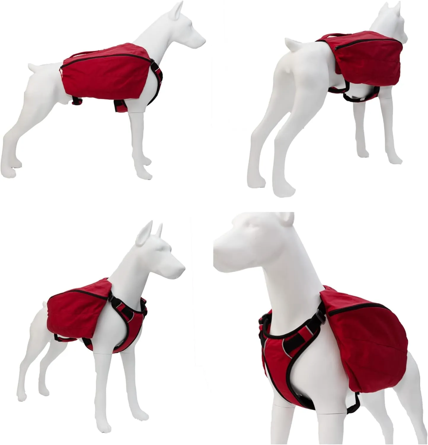 Lovelonglong Dog Backpack for Hiking, Multifunctional Dog Day Pack Zippered Travel Dog Saddle Bag Outdoor Hiking Backpack with 2 Capacious Side Pockets for Small Medium Large Dogs Red M