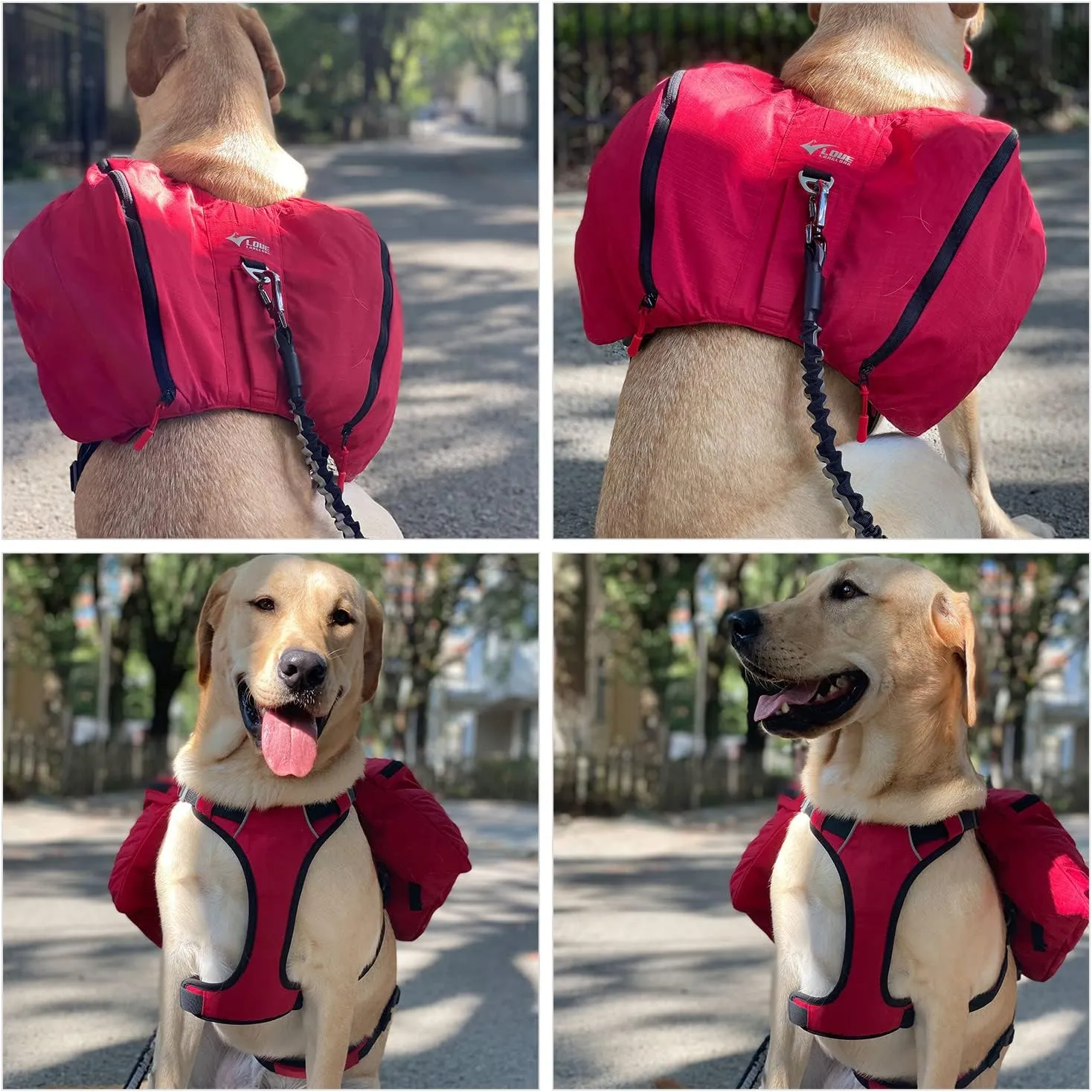 Lovelonglong Dog Backpack for Hiking, Multifunctional Dog Day Pack Zippered Travel Dog Saddle Bag Outdoor Hiking Backpack with 2 Capacious Side Pockets for Small Medium Large Dogs Red M