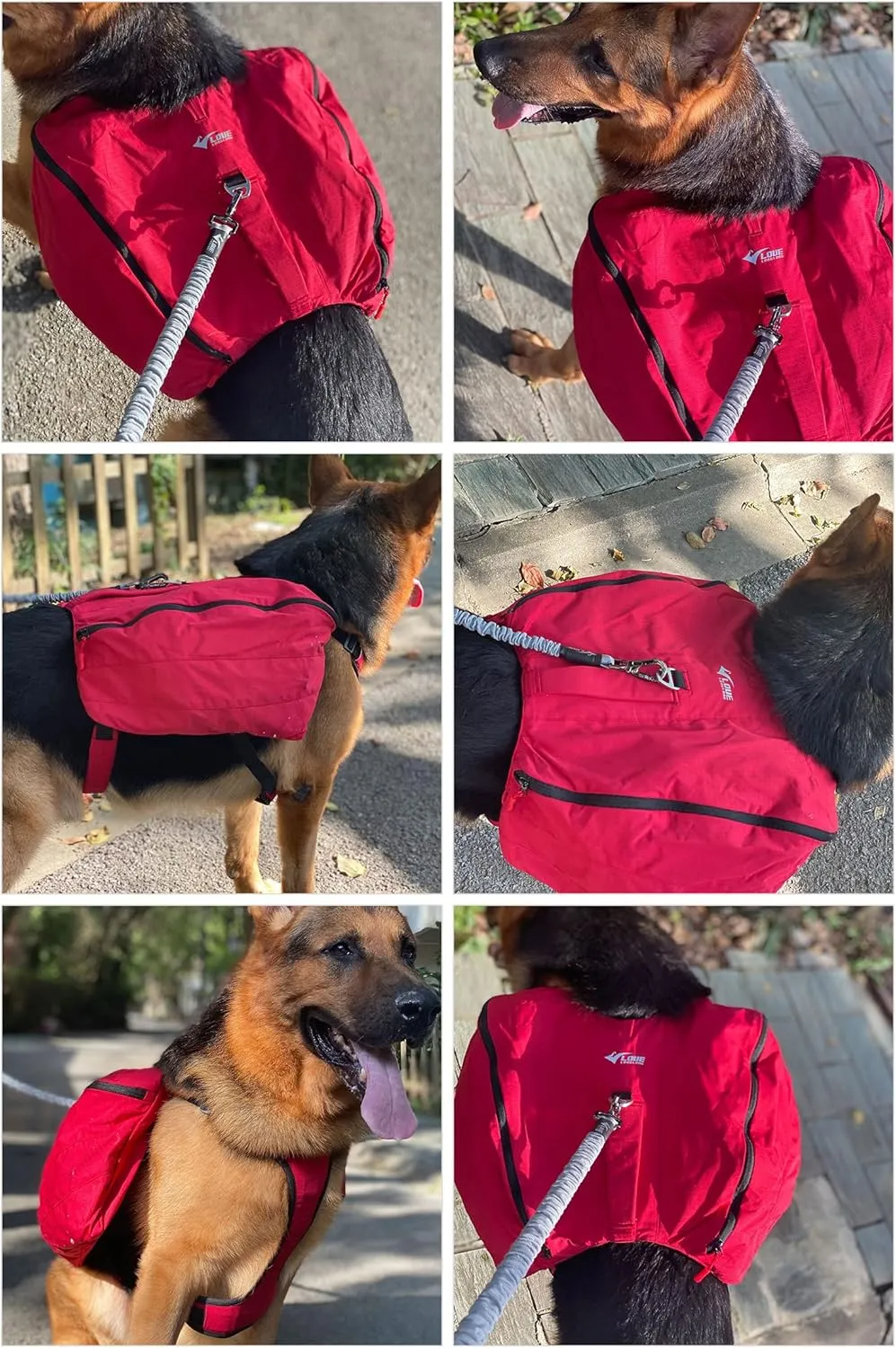 Lovelonglong Dog Backpack for Hiking, Multifunctional Dog Day Pack Zippered Travel Dog Saddle Bag Outdoor Hiking Backpack with 2 Capacious Side Pockets for Small Medium Large Dogs Red M