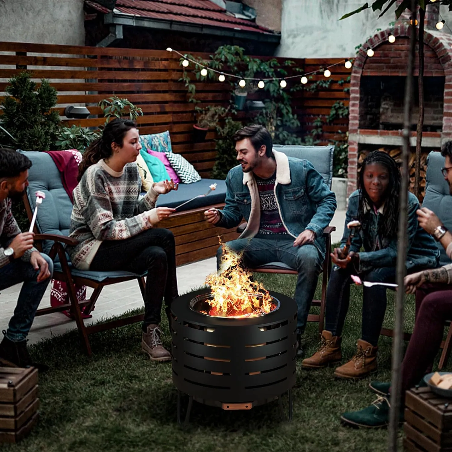Low Smoke Fire Pit, 19 Inch Stainless Steel Portable Fire Pit for Wood Burning, Outdoor Fire Pit Perfect for Camping or Backyard, Includes Fire Poker, Stand, Cloth Cover and Grill Rack