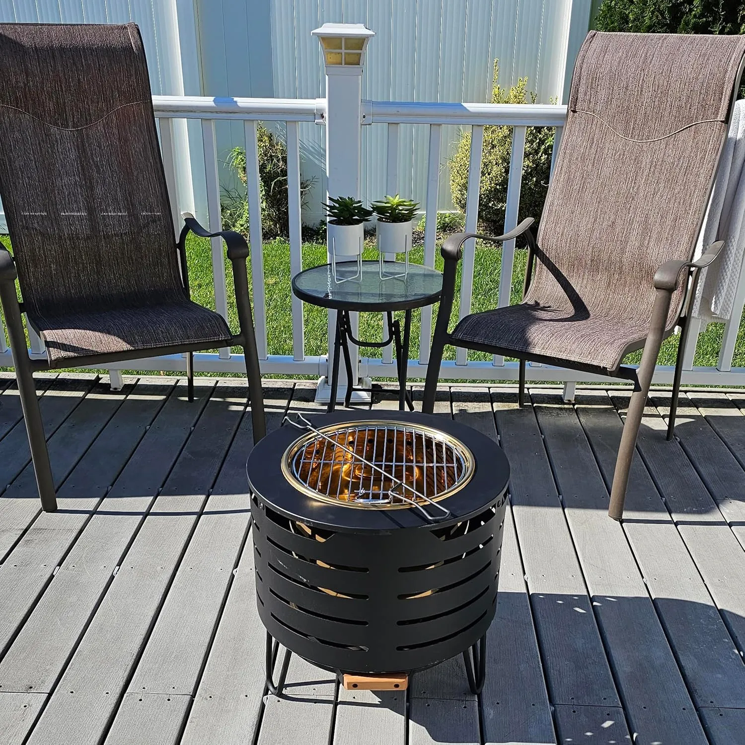 Low Smoke Fire Pit, 19 Inch Stainless Steel Portable Fire Pit for Wood Burning, Outdoor Fire Pit Perfect for Camping or Backyard, Includes Fire Poker, Stand, Cloth Cover and Grill Rack