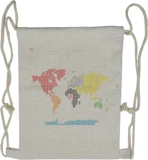 Lunarable World Map Drawstring Backpack, Dotted Colorful Pattern, Sackpack Bag