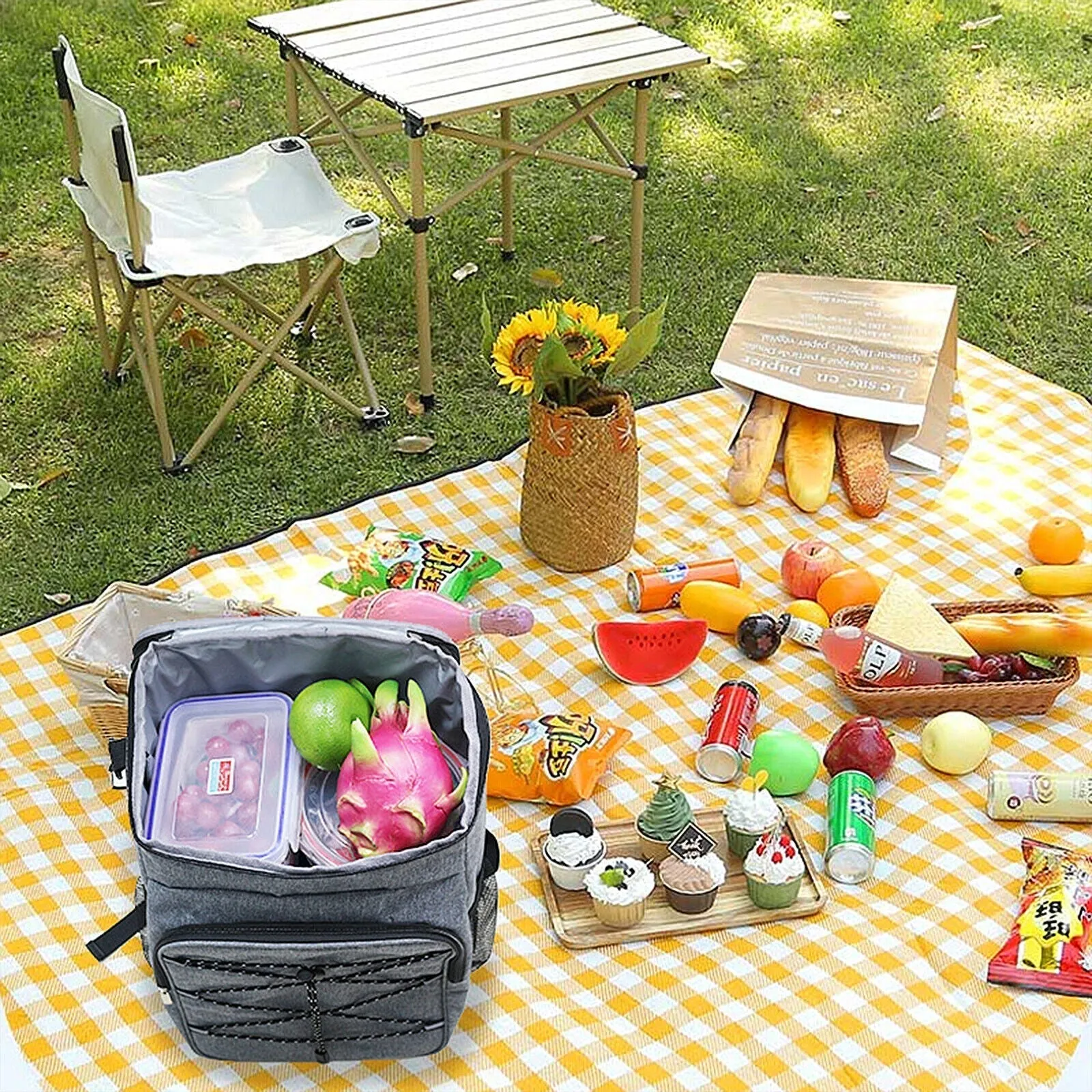 Lunch Camping Backpack  Waterproof Bag - Black