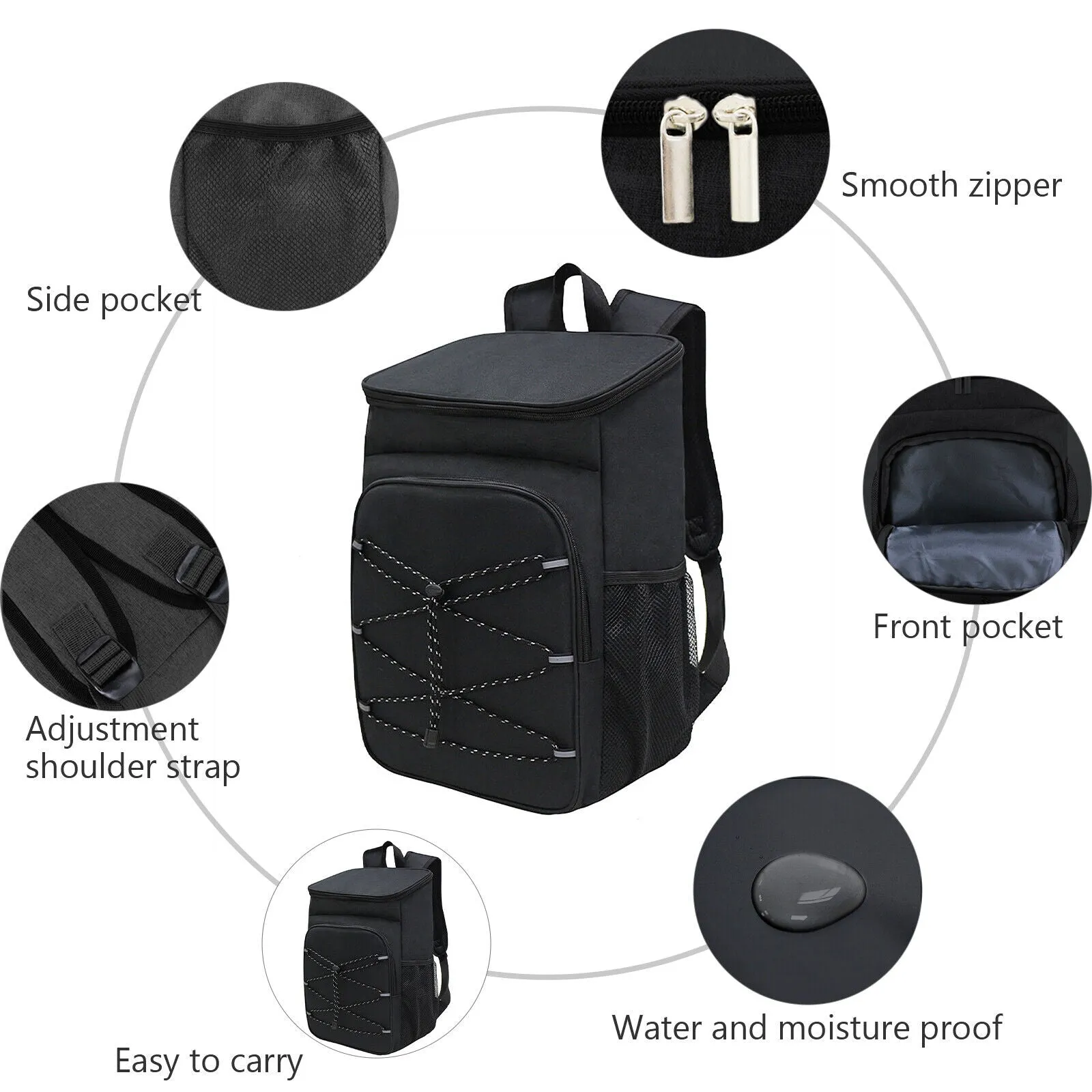 Lunch Camping Backpack  Waterproof Bag - Black