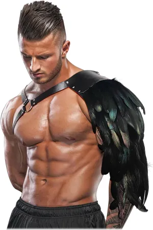 L'VOW Gothic Feather Shoulder Armor for Men Leather Harness Medieval Guards Halloween Cosplay Costume