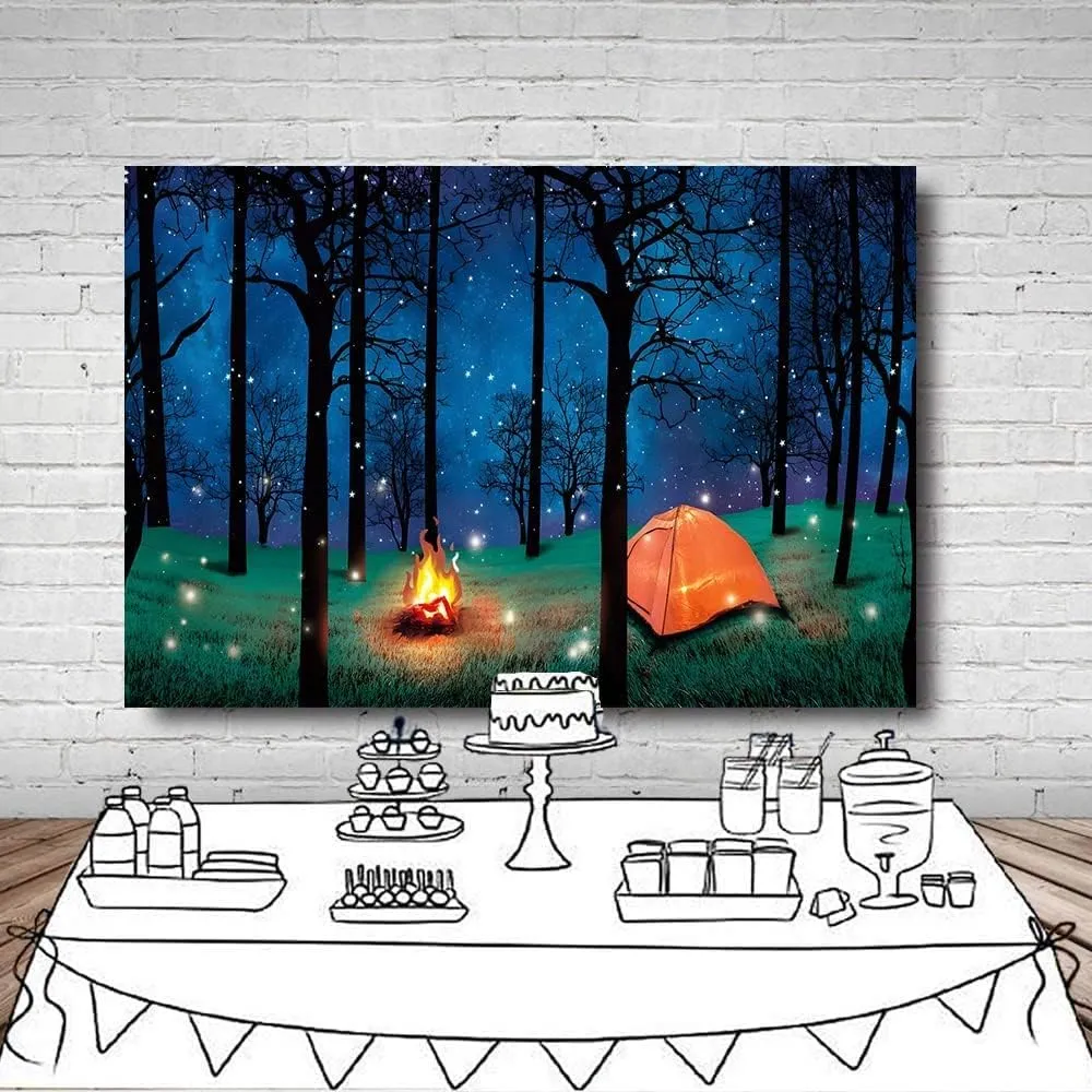 LYWYGG 8x6ft Camping Backdrop Campfire Photography Background Camper Theme Party Decoration CP-430-0806