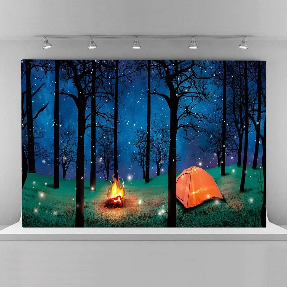 LYWYGG 8x6ft Camping Backdrop Campfire Photography Background Camper Theme Party Decoration CP-430-0806