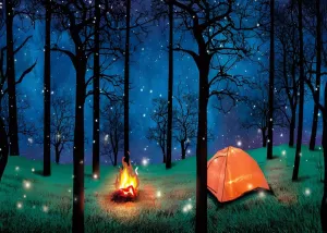LYWYGG 8x6ft Camping Backdrop Campfire Photography Background Camper Theme Party Decoration CP-430-0806