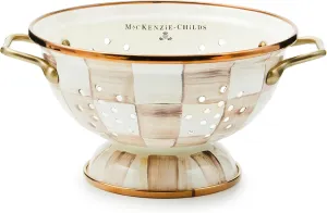 MACKENZIE-CHILDS Enamel Colander, Decorative Kitchen Strainer, Small, Brown-and-White Mocha Check