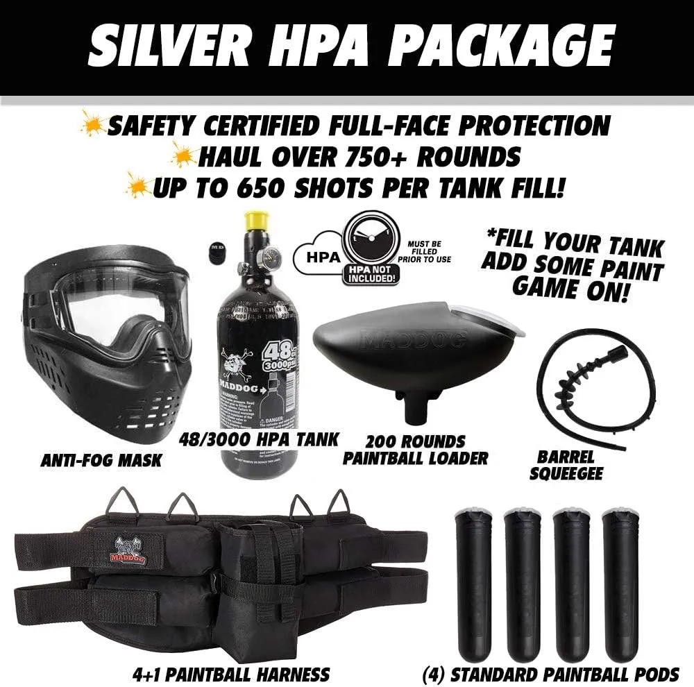 Maddog Tippmann Cronus Basic Silver Paintball Gun Marker Starter Package