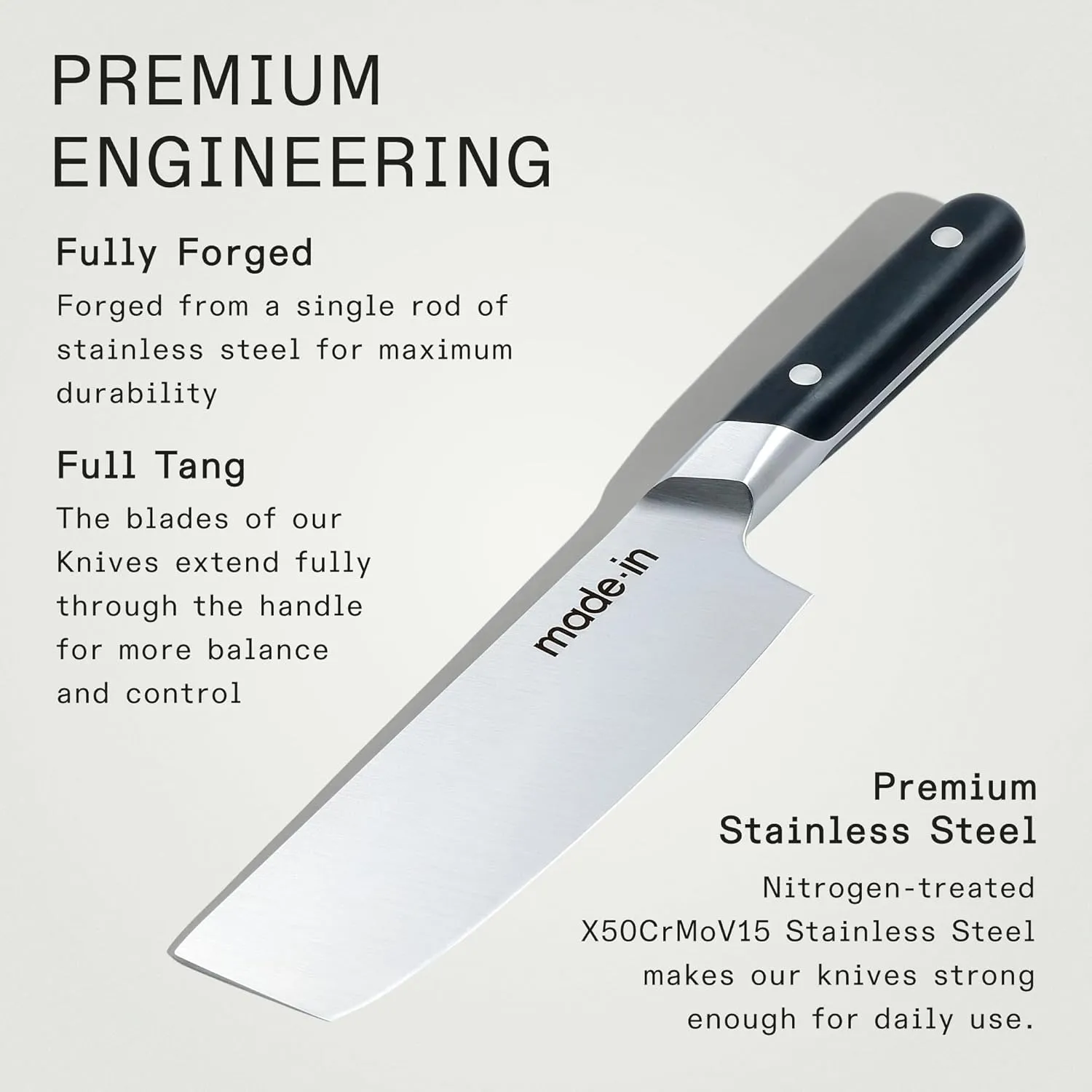 Made In Cookware - 6" Nakiri Knife France - Full Tang With Truffle Black Handle
