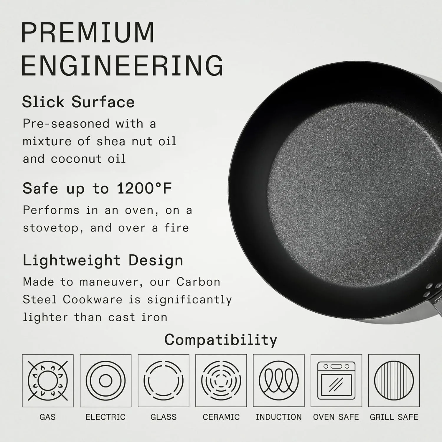 Made In Cookware - Seasoned 12" Blue Carbon Steel Frying Pan - (Like Cast Iron, but Better) - Professional Cookware - Crafted in Sweden - Induction Compatible