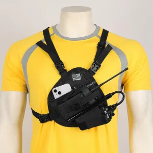 MANGENA Radio Chest Harness Ring Holster Pack with Front Pouches and Zipper Bag for Universal Walkie Talkie Vest Bag Pack Duty Belt Radio Pouch Case Accessories Holder for Baofeng Kenwood for Police