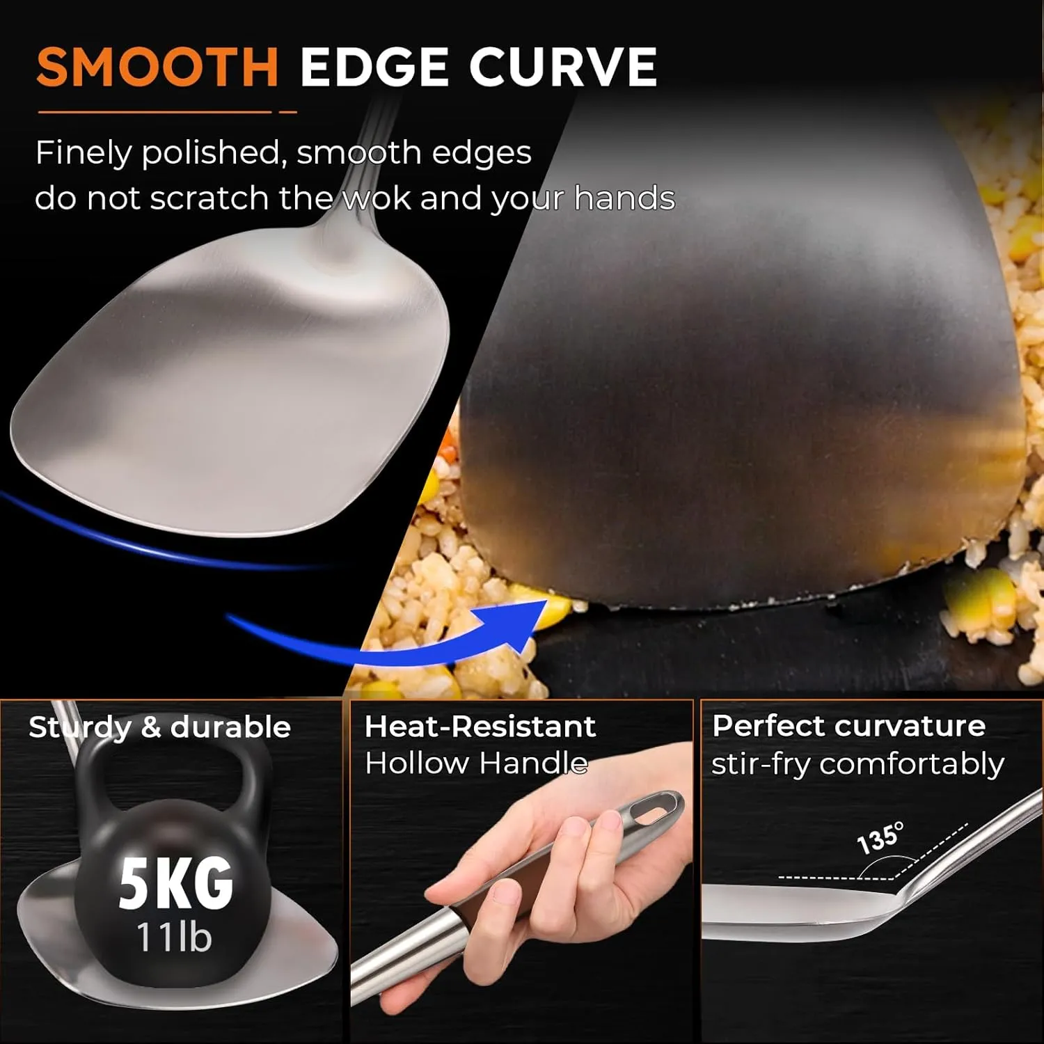MARTE 17’’ Wok Spatula and Ladle Tools Set,Set of 2 Heat Resistant 304 Stainless Steel Wok Utensils for Cooking, Universal Wok Tools,Non-Slip Ergonomic Long Handle Wok Accessories for Kitchen