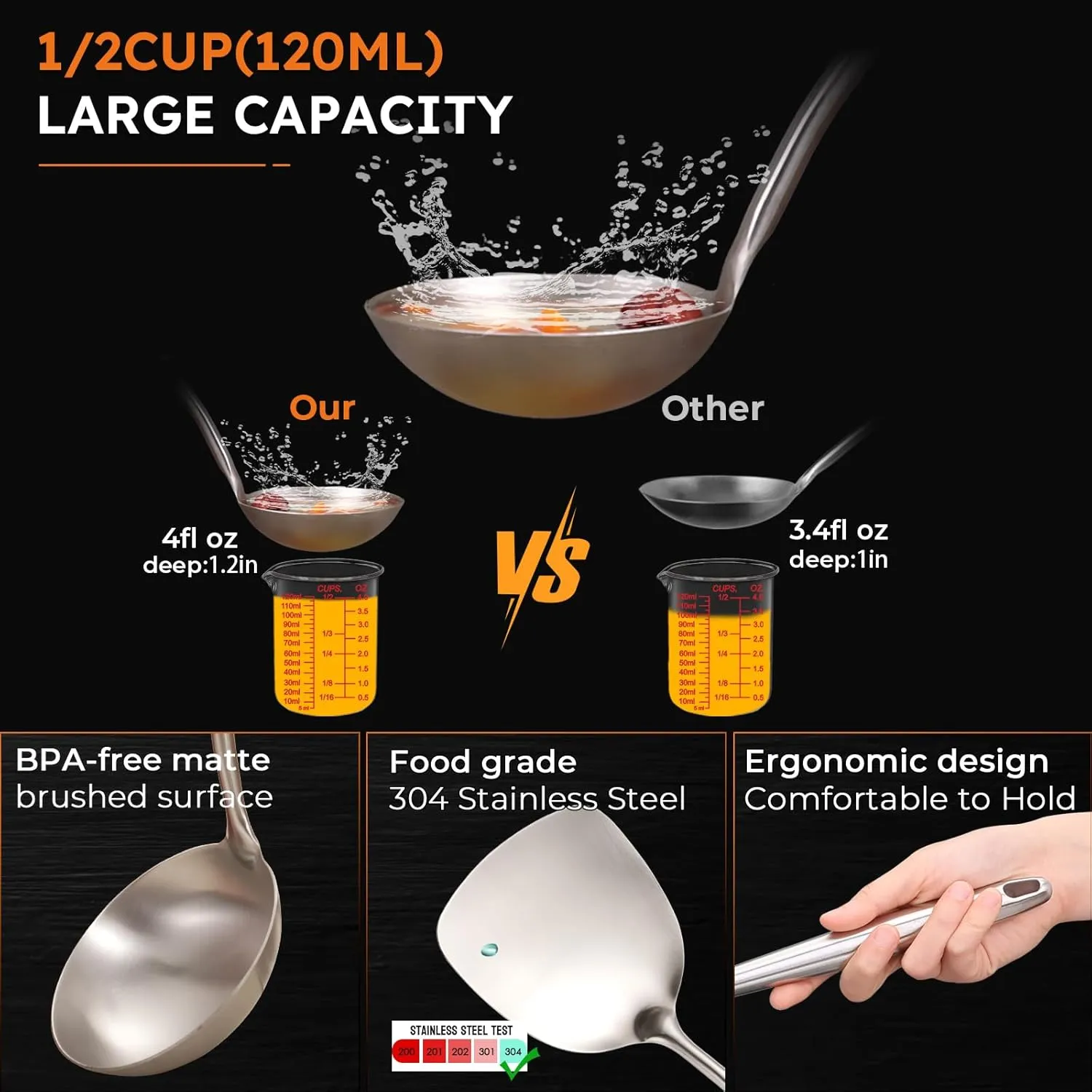 MARTE 17’’ Wok Spatula and Ladle Tools Set,Set of 2 Heat Resistant 304 Stainless Steel Wok Utensils for Cooking, Universal Wok Tools,Non-Slip Ergonomic Long Handle Wok Accessories for Kitchen