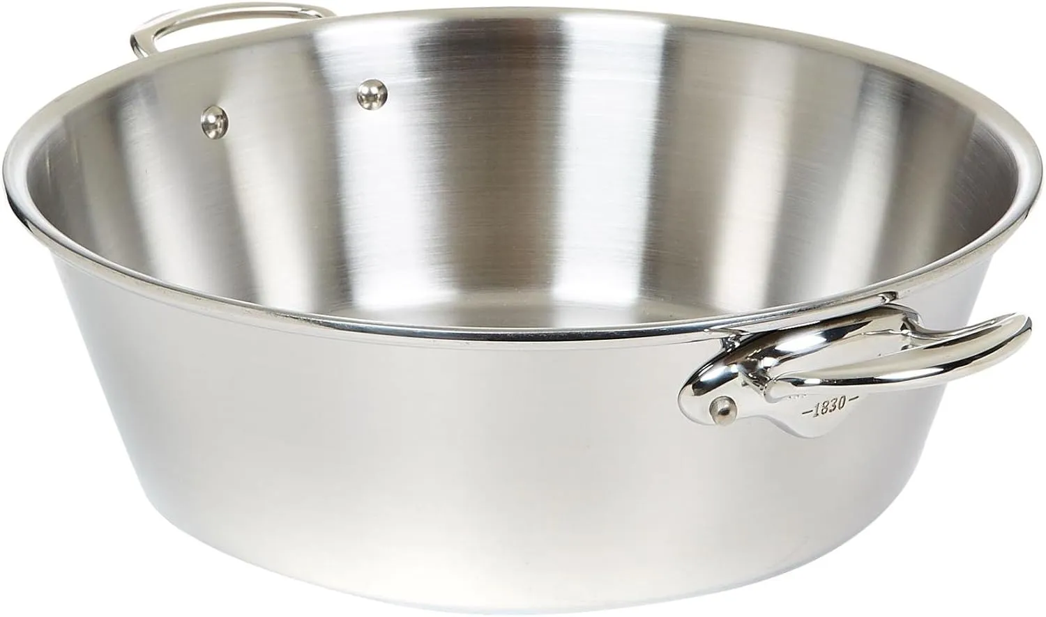 Mauviel M'Cook 5-Ply 1.2 mm Polished Stainless Steel Jam Pan With Cast Stainless Steel Handles, 10.5-qt, Made In France