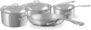 Mauviel M'Cook 5-Ply Polished Stainless Steel 7-Piece Cookware Set With Cast Stainless Steel Handles, Made In France