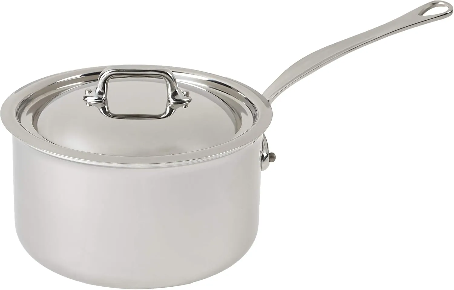 Mauviel M'Cook 5-Ply Polished Stainless Steel Sauce Pan With Lid, Cast Stainless Steel Handle, 2.6-qt, Made In France